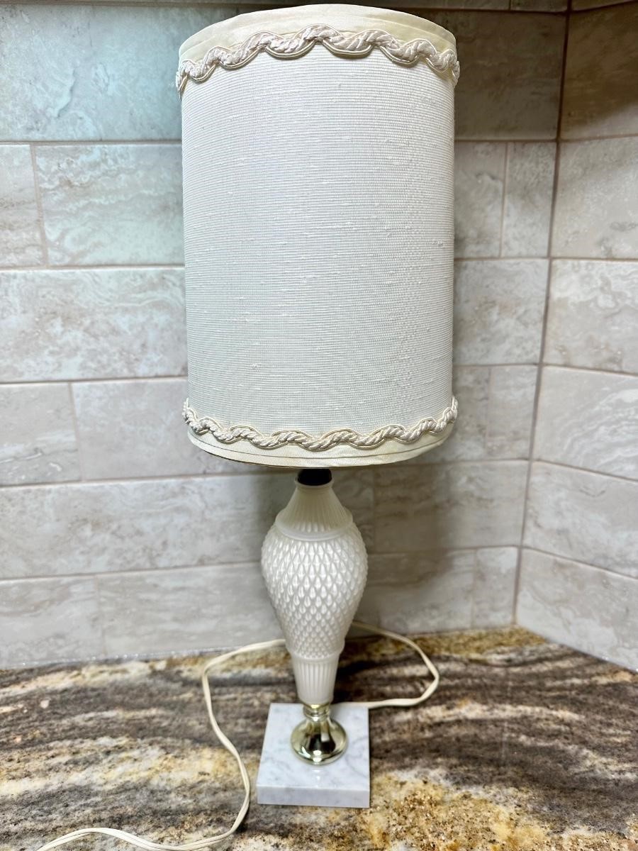 Vintage 1950’s Milk Glass Lamp with Shade