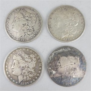 1879, 1884-O, 1887-O & 1900-S Morgan Dollars.
