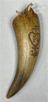 Early Cattle Horn Carved Wall Pocket