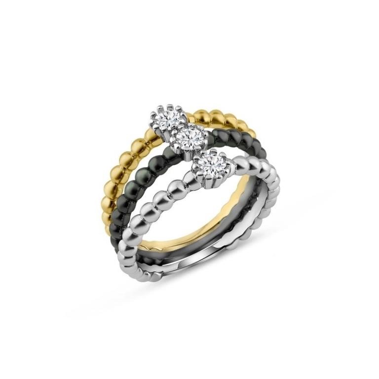 Sterling Silver Three-Tone Crystal Ring Set