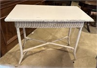 Vintage White Painted Wicker Foyer/Library Table