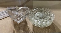 Heavy Crystal Heart Bowl and Fostoria Plates