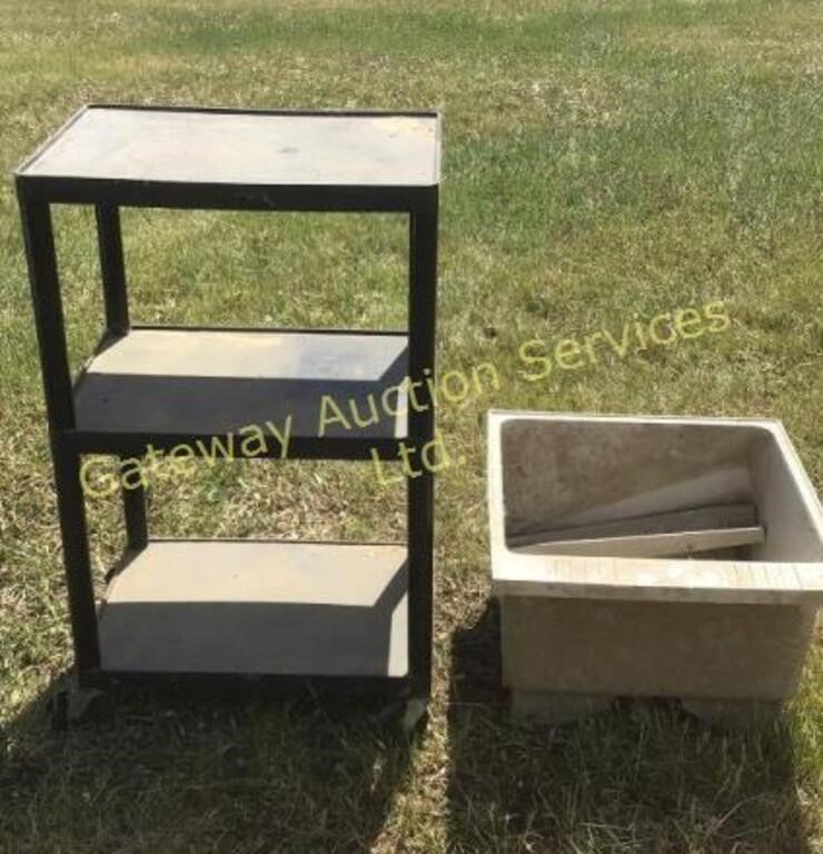 Rolling cart with plastic utility sink