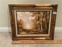 Nice framed fall themed oil painting