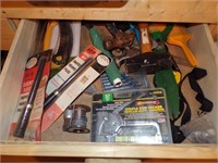DRAWER W/ HAMMERS, STAPLERS, TRIMMERS & MORE