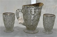 Jeannette thumb print pitcher and glasses
