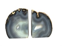 A Pair of Agate Geode Bookends, Chip on Corner