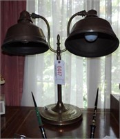 Brass double font desk lamp with brass shades