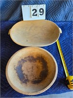 2 large wooden bread bowls 1 signed