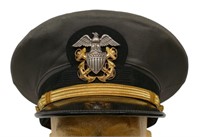 WWII USN Gray Officer Visor Hat 7 3/8