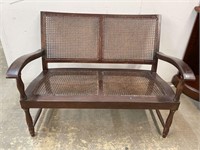 Pier 1 Wooden Settee with Cane Seat and Back