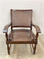 Pier 1 Wooden Armchair with Cane Seat and Back