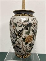 Oriental Bird Themed Vase Crackle Design 12" tall
