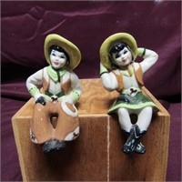 Pair Ceramic art studio Cowboy & Cowgirl figures.