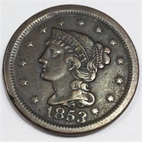 1853 Braided Hair Large Cent High Grade