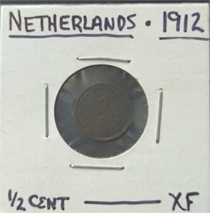 1912 Netherlands 1/2 cent coin