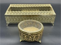 Vintage Goldtone Filagree Tissue Box and Jewelry