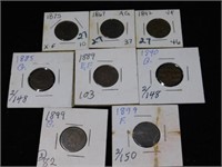 Eight Indian Head pennies, 1867-1899