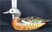 Vintage carved wood duck decoy, signed by maker