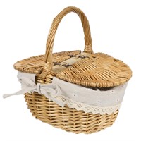 Ipetboom Small Wicker Picnic Basket with Lid and H