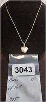 STERLING SILVER NECKLACE WITH DROP, 18", HEART