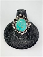 Vint Sterling Turq. Native Signed Ring 13 G S-7.75