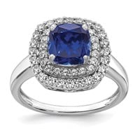 14K- Dia and Created Blue Sapphire Ring