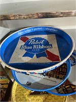 round vintage metal pabts blue ribbon tray