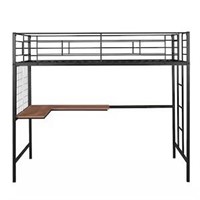 Black Twin Loft Bed with Desk and Hanging Grid
