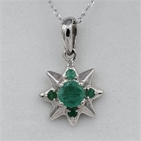 STERLING SILVER EMERALD STAR PENDANT W/ CHAIN