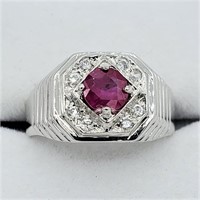 STERLING 0.73CTS RUBY & CUBIC COCKTAIL RING