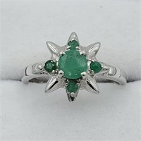 STERLING SILVER 0.48CTS EMERALD STAR RING
