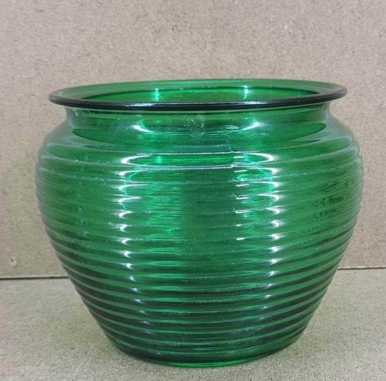 National Potteries Green Ribbed Bowl Vase