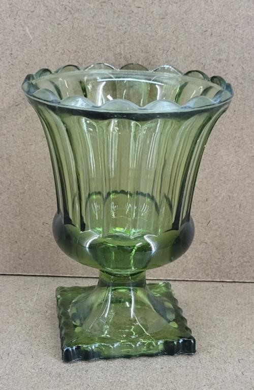 Olive Indiana Pressed Glass Vase