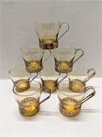 Lot of 8 MCM Brass/Glass Coffee Mugs