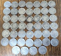 46 assorted vintage Buffalo Nickel coins. In bag,