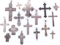 STERLING SILVER RELIGIOUS CROSS PENDANTS - (16)