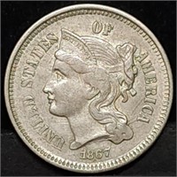 1867 Three Cent Nickel, High Grade, Nice!