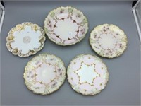 Five hand painted Limoges dishes