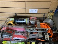 LOT OF ASSORTED TOOLS,AIRHOSE,AND PAINT ROLLER