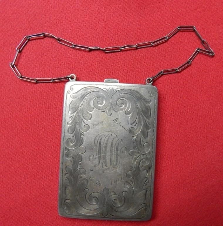 Silver Compact Case with 1916 Engraving