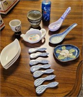 ASSTD JAPANESE SPOONS, DISHES, TOOTHPICK HOLDER &