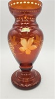 Vtg. Egermann Cut to Clear Amber Glass Vase (#1)