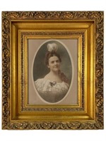 Antique Ornately Framed & Signed Pastel Portrait