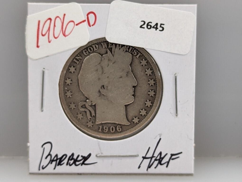 1906-D 90% Silver Barber Half $1 Dollar