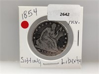 1854 90% Silver Sitting Liberty Half $1 Dollar