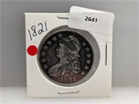 1821 90% Silver Capped Bust Half $1 Dollar