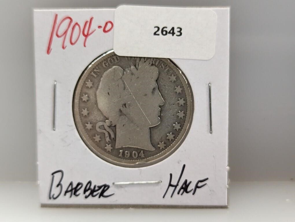 1904-O 90% Silver Barber Half $1 Dollar