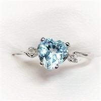 10K WHITE GOLD BLUE TOPAZ(0.9CT) DIAMOND(0.03CT)