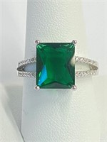 .925 Silver Radiant Cut Emerald Cut Ring Sz 10  S